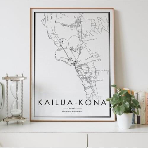 KAILUA-KONA Hawaii HI usa city map Nordic Living Room Decoration Canvas Poster Modern Home Decor Art Print Painting