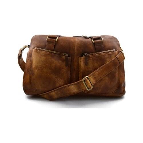Brown washed leather travel bag leather duffle bag