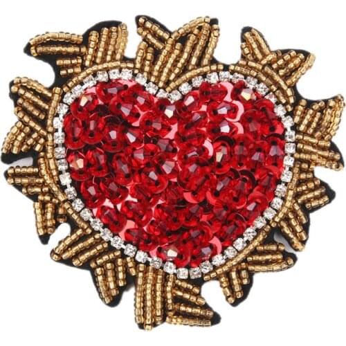 Red Heart Gold Sun Sewing Beaded Brooch Metal Sequin Clothes Applique Embroidery Flower Patches Set Stone Badges DIY Accessories