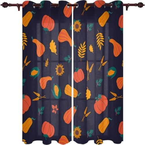 Kitchen Curtains Thanksgiving Pumpkin Maple Leaf Window Curtains for Living Room Bedroom Drapes Kids Bedroom Curtains