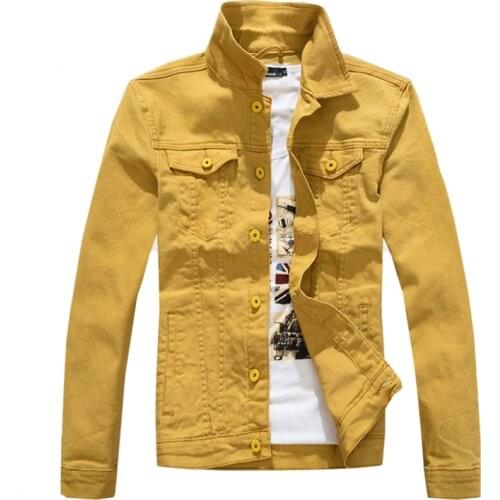 Denim Jackets Men Solid Color Jeans Jacket Slim Fit Denim Coat Fashion Military Jacket Yellow Black Green White Top for Men