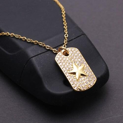 Trendy Star Full Of Diamonds Necklace Copper Gold-plated Pendant Choker Stainless Steel Chain For Women 2021 Fashion Jewelry