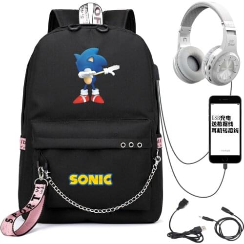 Cartoon SONIC RACING Usb Charge Backpack Fashion Charging Travel Rucksack Students Boys Girls School Bag Teens Mochilas