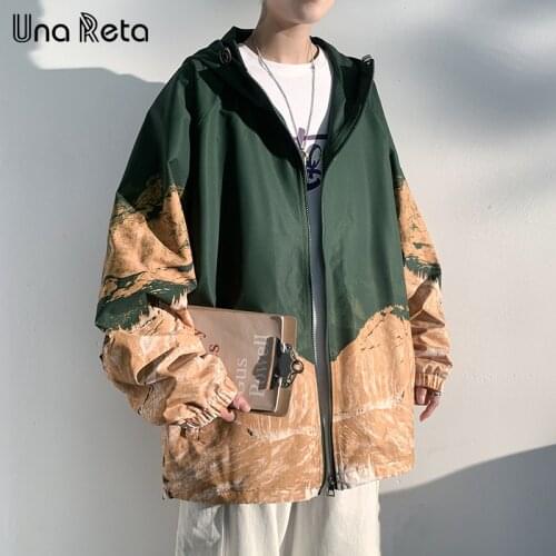 Una Reta Hooded Jackets Men New Hip Hop Snow Mountain Print Mens Windbreaker Coat Men Streetwear Casual Mens Spring Jacket