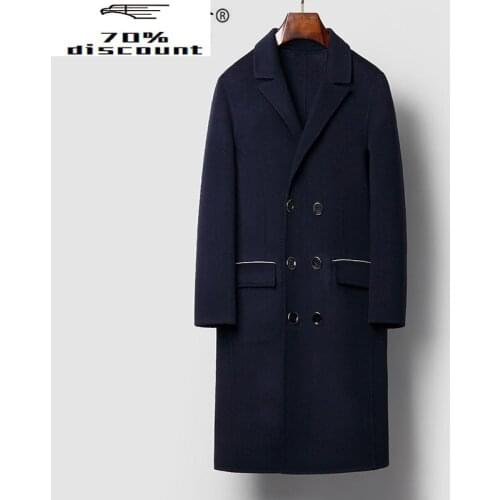 200% Wool Coat Men Double-sided Long Overcoat Autumn Korean Mens Coats and Jackets Abrigo Hombre C04YM020 KJ3495