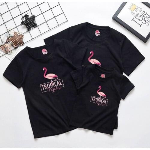 New Arrival Family Matching Clothes Outfits Casual Cotton Top Flamingo Summer Short Sleeve tshirt Daddy Mommy and Me Clothes
