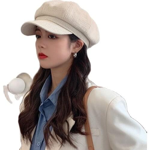 New Autumn Womens Girl Linen Beret hat Solid Ivy artist hats Peaked Visor Cap Fashion Ins Trend Pumpkin Painter Hat