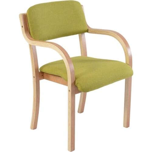 Modern minimalist Nordic solid wood dining chair Japanese-style curved fabric back armrest home office desk computer