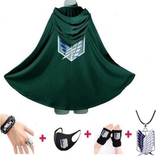 Japanese Hoodie Attack On Titan Cloak Gloves Shingek No Kyojin Scouting Legion Costume Anime Cosplay Green Cape