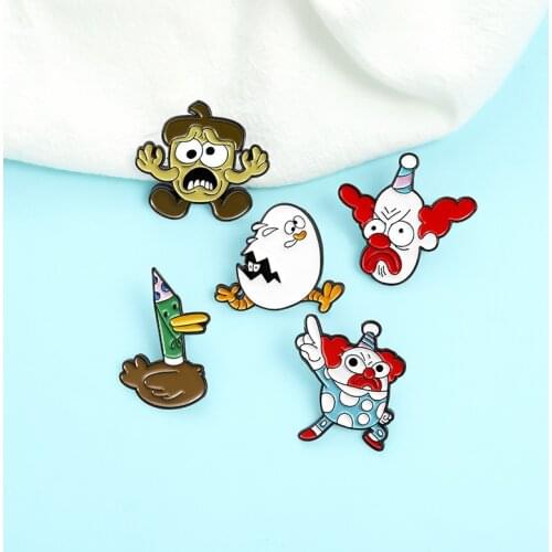 Funny Metal Brooch Angry Gesture Clown Big Eyes Grievance Eggplant Pencil Head Funny Duck Eggshell Chicken Punk Lapel Pin Gift