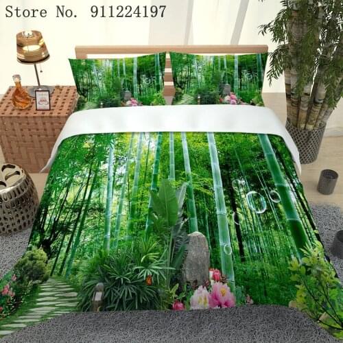 Green Plants Bedding Set Bamboo Bed Linen Single Double Queen King Size Luxury Quilt Cover Bed Decor Green Color Duvet Cover Set