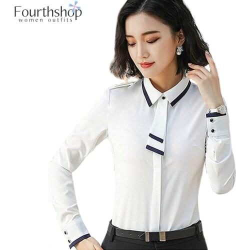 Office Lady Formal Blouse Shirt for Women Business Work Long Sleeve Bow Tie Shirts Stripe Fashion Tops and Blouses Female 2019