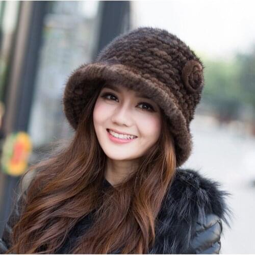 Women Real Mink Fur Bomber Hats Winter Genuine Mink Cap Luxurious Quality Winter Hat Elastic Warm Soft Fluffy Natural Fur Hat
