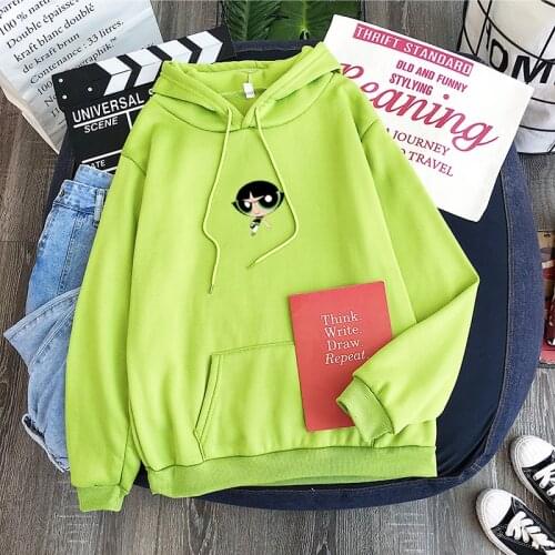Kawaii buttercup power puff aesthetic bellota las chicas print funny hoodie for female top clothes Long sleeve hooded sweatshirt