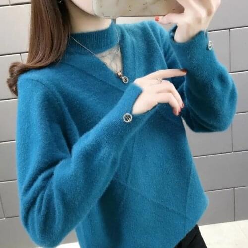 Womens Imitation Mink Velvet Sweater 2020 New Autumn Turtleneck Pullovers Loose Thick Lace Bottoming Shirt Femme Knitwear Y585