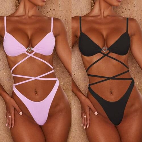 Women Bikini Set With Mini Skirt Love Diamond Buckle Strap Bikini Push-Up Padded Swimsuit Beachwear Set BañAdores Mujer 2021