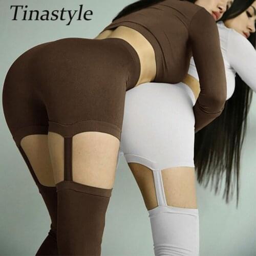 Tinastyle Two Piece Set Women Solid Autumn Tracksuits High Waist Stretchy Sportswear Hot Crop Tops And Leggings Matching Outfits