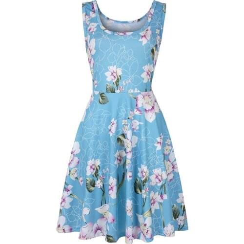 Women Vintage Flower Printed Casual O Neck Sleeveless Pullover Knitting Beach Vacation Loose Long Dress Female