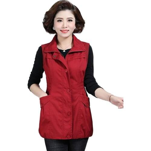Middle-Aged Elderly Female Mothers Wear Vest Slim Sleeveless Jacket Waistcoat 2021Spring Autumn New Women Coat Cardigan Lady 142