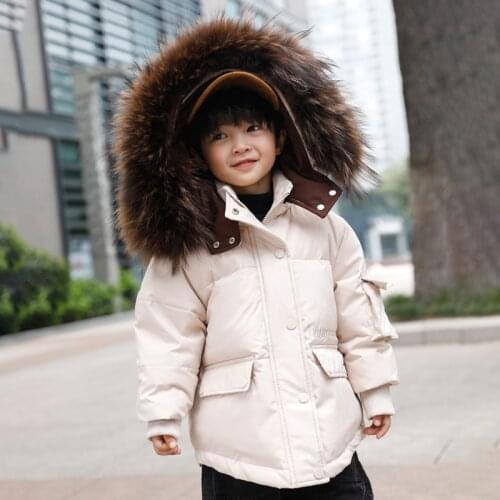2020 Fur Hooded Baby Boys Winter Jacket Warm Down Kids Girls Coat Long Thick Children Parka Clothes Windproof Toddler Outfits