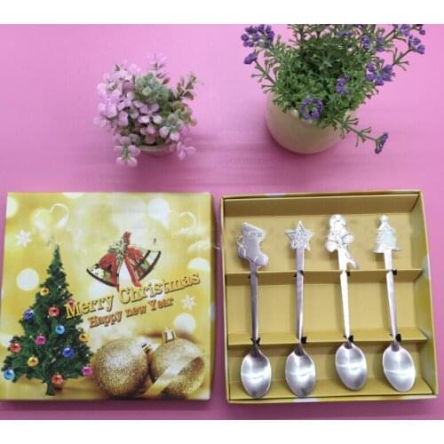 1set/4pcs Christmas gifts,Stainless steel dessert spoon 4 pieces of coffee spoon