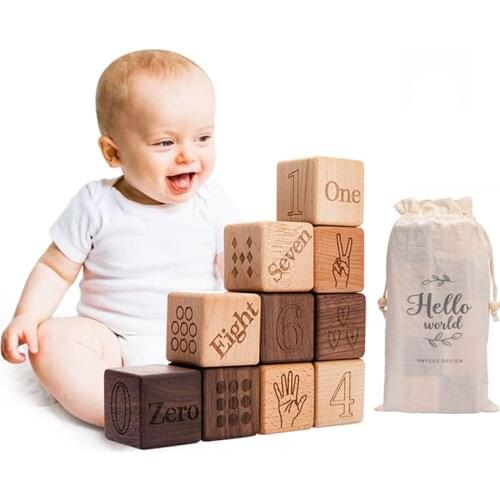 10 pcs Baby Wood Building Block Set Natural& Organic Wood material Eco Friendly Montessor Toys Kids Birthday Gift