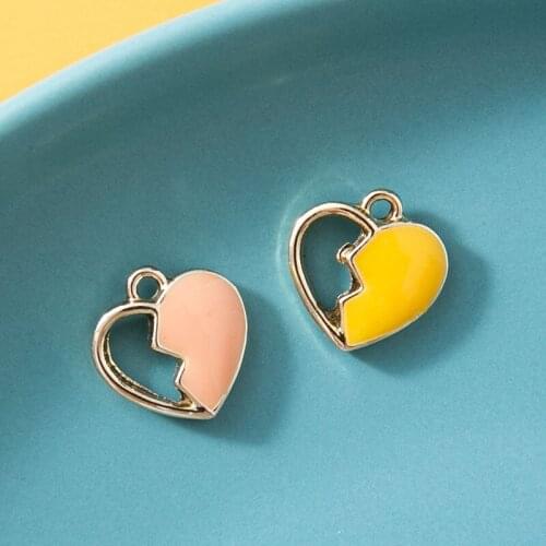 10Pcs Enamel Silver Broken Heart Charms Pendant for Jewerly DIY Making Bracelet Women Earrings Necklace Accessories Findings