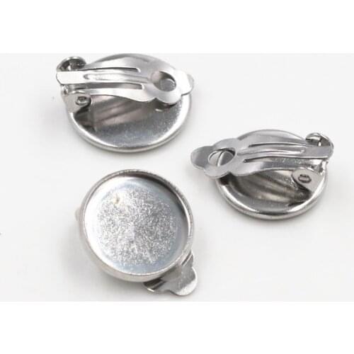 12mm 10pcs/lot Stainless Steel Material Ear Clips ,Stainless Steel Earring Base Cameo Bezels Tray For Jewelry Supplies