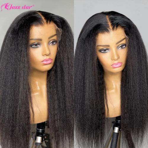 Kinky Straight Wig 13x4 Human Hair Lace Front Wig 4x4 Closure Wig Yaki Straight Wigs for Women Human Hair Jazz Star Non-Remy