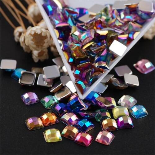 4*4mm/5*5mm Square Shape Grid Face Resin Crystal AB Glitter Rhinestones Flat Back Gem Glue On Stones Clothing Dress DIY