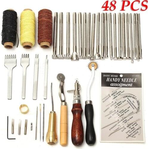 48pcs Leather Craft Hand Tool Kit Sewing Stitching Thread Punch Groover Awl Sets