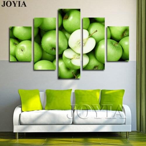 5 Piece Fresh Green Apple Wall Art Pictures Kitchen Dinning Room Decoration Posters Prints Decor Painting On Canvas No Frame