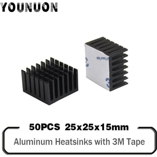 50PCS 25x25x15mm Black Aluminum Heat Sink Radiator With 3M Tape for PC LED IC Chup Cooling