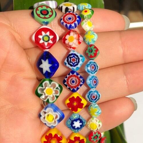 6 8 10mm Stripe Flowers Lampwork Beads For Jewelry Making Diy Bracelet Findings rhombus Loose Spacer Glass Beads Wholesale