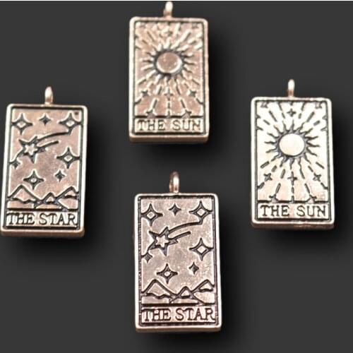 6pcs Gold-Plated Mysterious Tarot Star and Sun Pendant DIY Charm Retro Necklace Bracelet Jewelry Crafts Making A1249