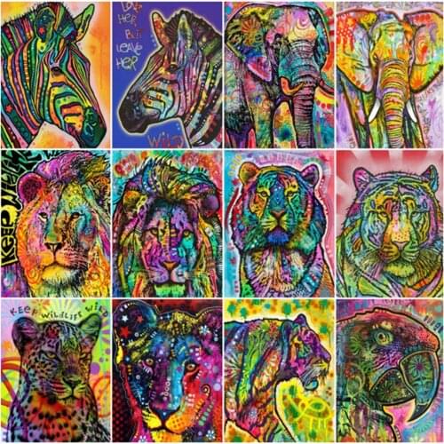 DIY 5D Diamond Painting Cross Stitch Colorful Animal Horse Elephant Handicrafts Diamond Embroidery Rhinestones Kids' Room Décor
