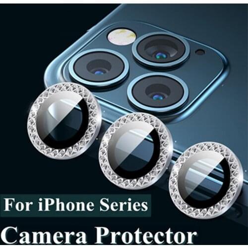 Diamond Camera Metal Ring Glass For iPhone 12 Pro Max Camera Lens Tempered Glass for iPhone12pro 12Mini 12pro max Protective Cap