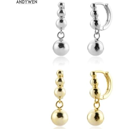 ANDYWEN 925 Sterling Silver Beads Circle Drop Earring Clips 7mm Small Tiny Fine Jewelry Clips Piercing Party Rock Punk Party Jew