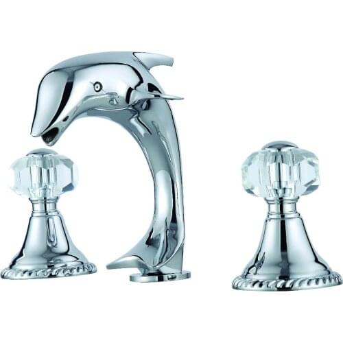Free shipping CHROME WIDESPREAD LAVATORY BATHROOM SINK dolphin FAUCET with crystal handles