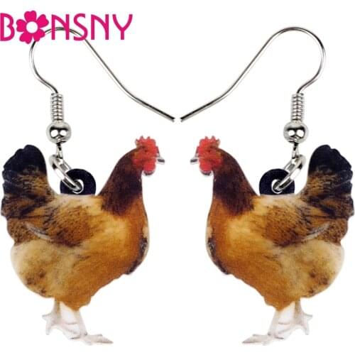 Bonsny Acrylic Floral Chicken Hen Earrings Big Long Dangle Drop Novelty Farm Fowl Jewelry For Women Girls Cartoon Animal Charms