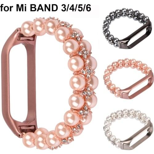 Pink Pearl Bracelet for Mi Band 6/ Mi Band 5 Bands Watch Strap Replacement Women Watchband on Mi Band 3 Miband 4 Strap Bling