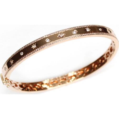 Gold Color Inner 58-60mm Bangle Bracelet For Women European Classic Fashion Micro Pave CZ Star Fashion Jewelry