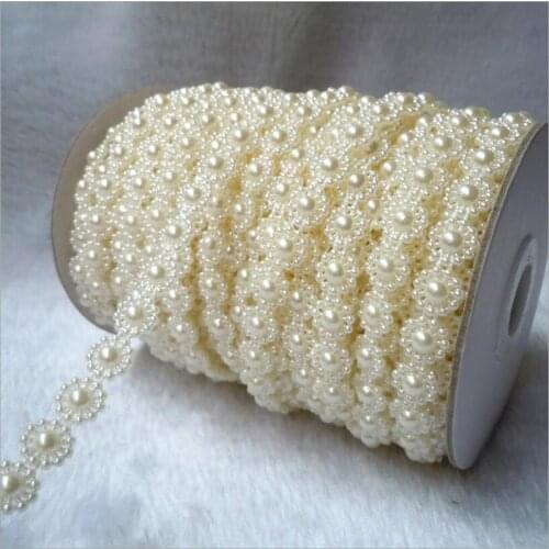 5yards/lot Flat Back White ABS Imitation Pearls Beads Chain Flower Wedding Clothes Decoration DIY Jewelry Making Materials Z268