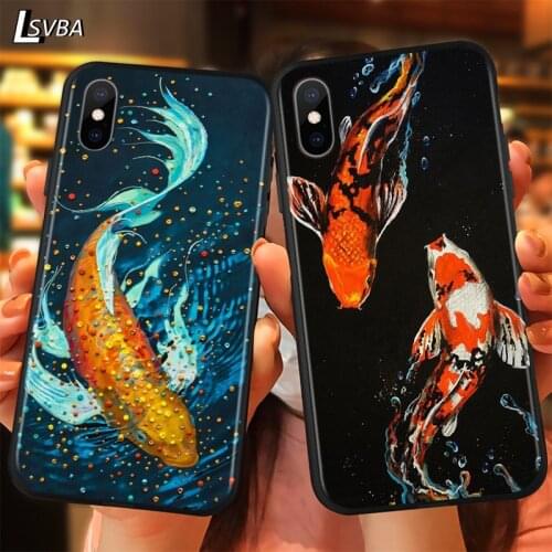 Chinese Koi Fishes Luxury Anti-fall Phone Case For iPhone 11 Pro XS Max X XR 6S 6 7 8 Plus 5S Soft Back Cover
