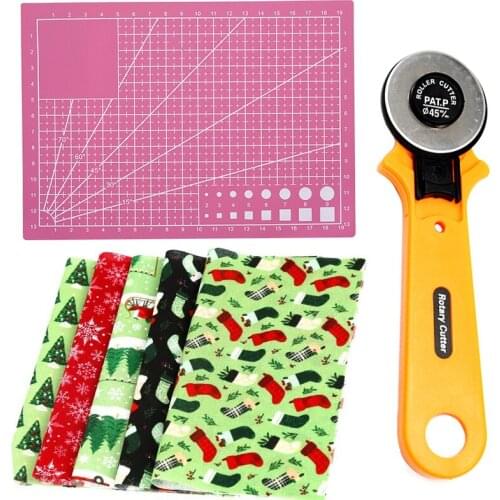 Dailylike 7Pcs Christmas Cotton Fabric Bundles Sewing Patchwork Precut Fabric Scraps + Cutting Mat , Rotary Cutter