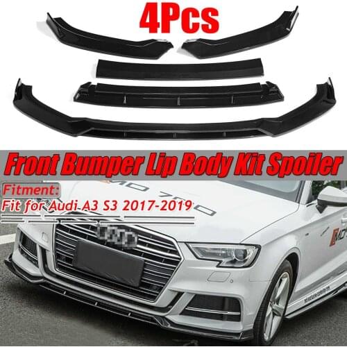 3pcs Detachable Car Front Bumper Lip Deflector Lips Chin Bumper Spoiler Splitters Body Kit Diffuser For Audi A3 S3 2017-2019