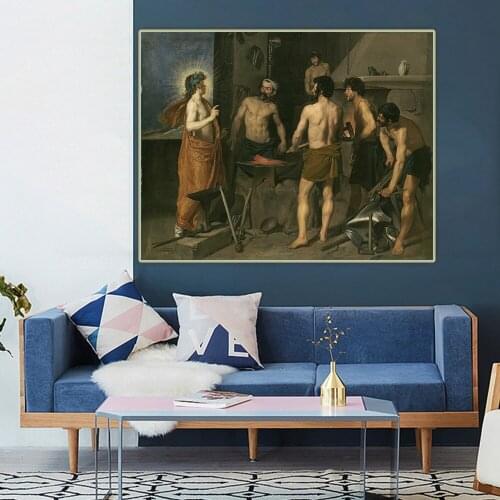 Diego Velazquez《The Forge of Vulcan》Canvas Oil Painting Artwork Poster Picture Wall Hanging Decor Home Living Room Decoration