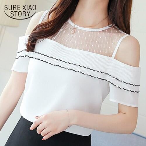 Elegantes Off Shoulder Top Chiffon Blouse Chemise Blanche Femme Ladies Blouse Sexy Women Summer Blouse Blusas 4567 50