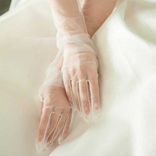 2020 Elegant Long Women Wedding Gloves Opera Tulle Full Finger Gloves Long Sleeves Bridal Gloves