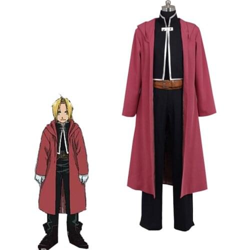 Anime Fullmetal Alchemist Edward Elric Cosplay Costume Unisex Adult Cloak+Top+Pants Halloween Carnival Uniforms Custom Made
